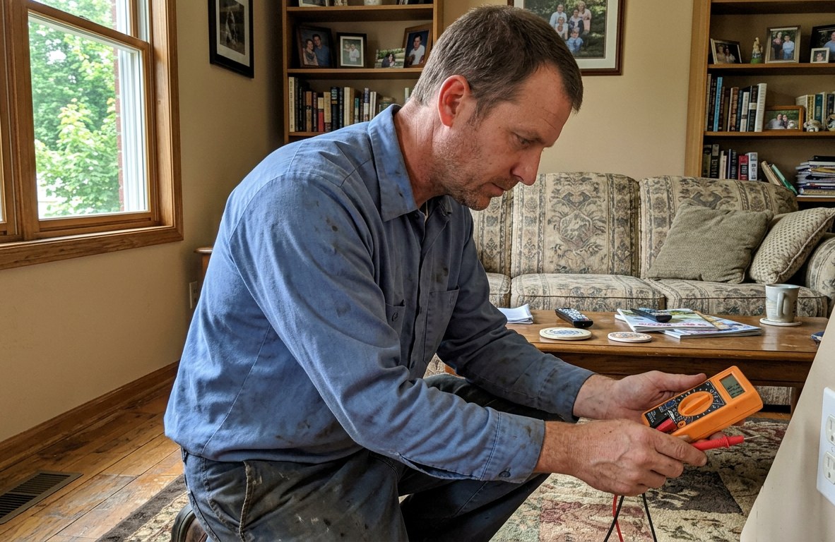 Electrician installing a new electrical panel in a Huntley, Illinois home